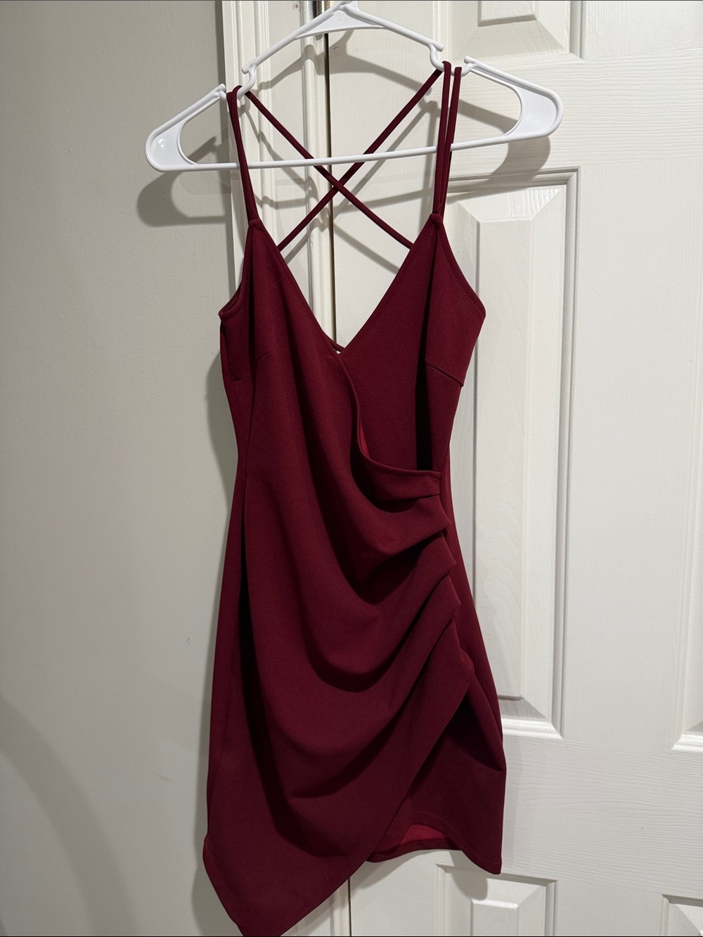 Windsor Burgundy Draped V-Neck Mini Dress